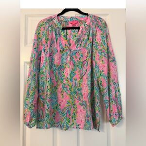 Lilly Pulitzer Pink and Green Relaxed Graphic Blouse-never worn- too tight